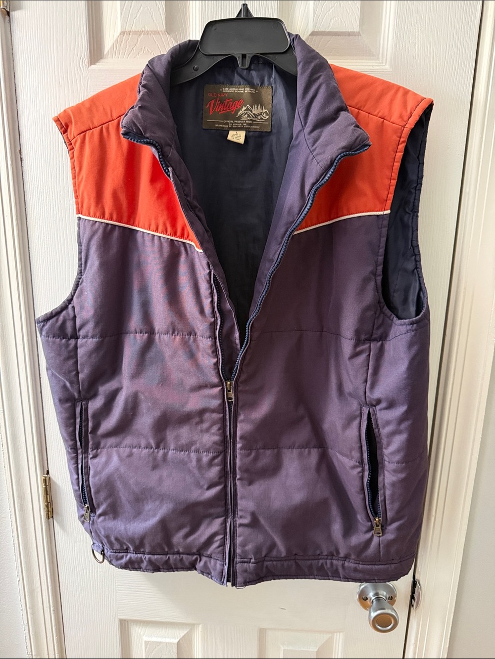 Vintage Men's Purple Puffer Vest with Orange Yoke